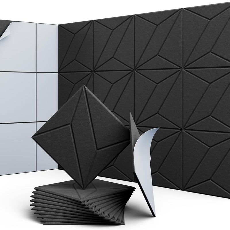 Zestaw samoprzylepnych paneli akustycznych wyciszające wypełnienie poliestrowe panele ścienne dźwiękochłonne o wysokiej gęstości x x cm czarne