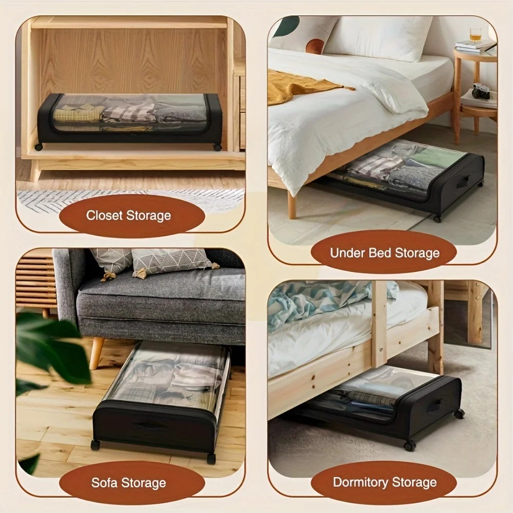 MINICLOSS　Rangement sous le lit, bacs à roulettes avec couvercle, pour vêtements et linge de lit, organisation de la maison (noir, arc) - 6