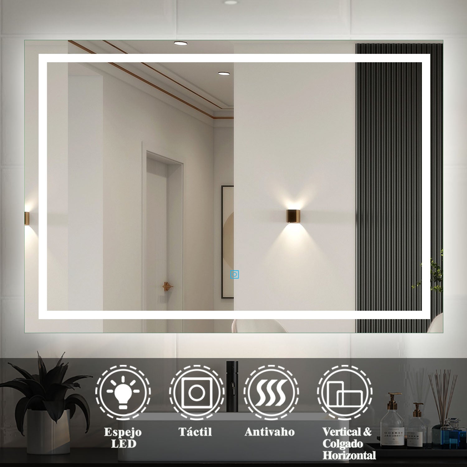100 x 80 cm Espejo de baño led con iluminación, botón táctil,antivaho - 2