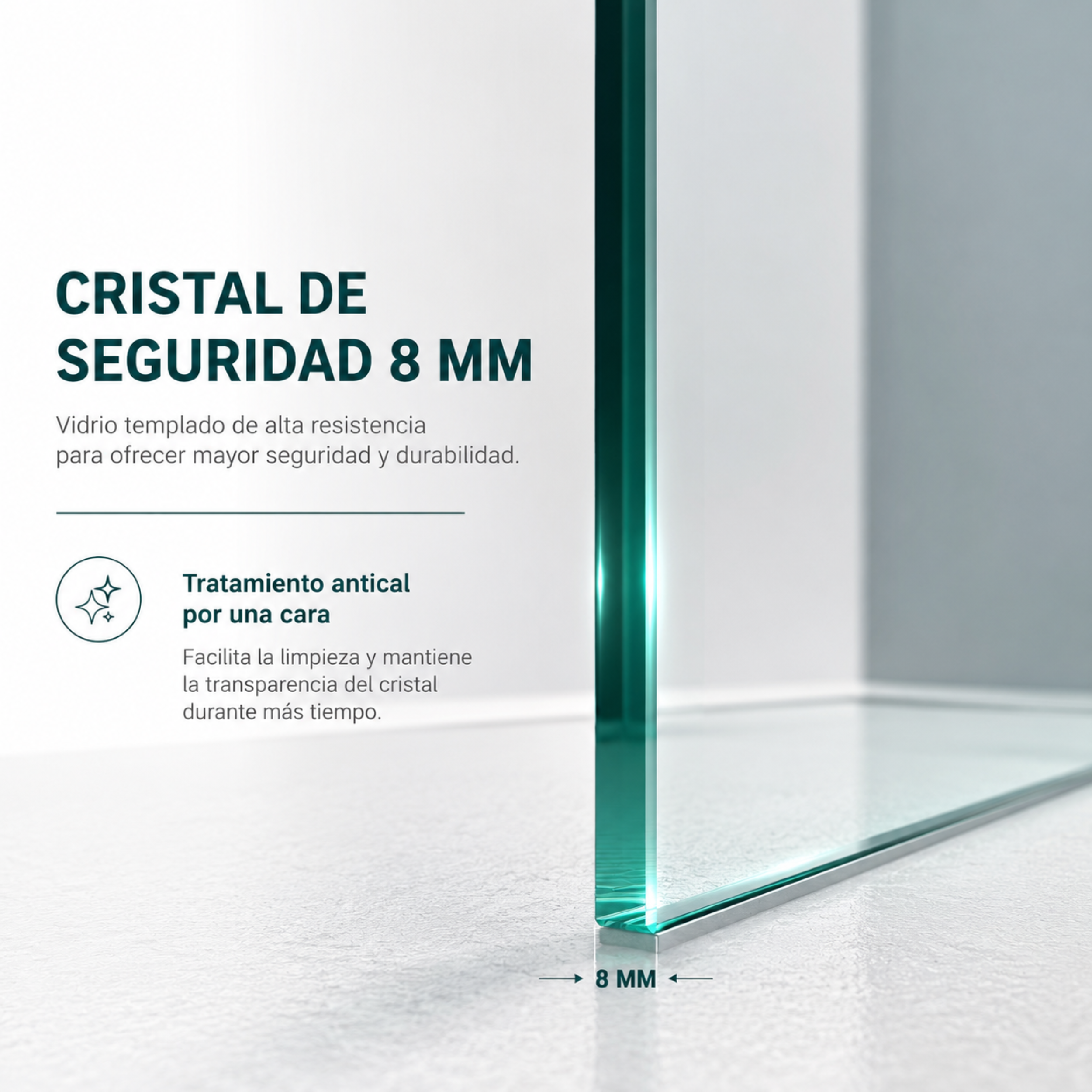 NEBADOON | Mampara de Ducha Fija transparente con Cristal templado 8mm Antical - Mampara fija con Perfilería Plata Brillo 100cm (Ancho) x 200cm (Alto) - 3