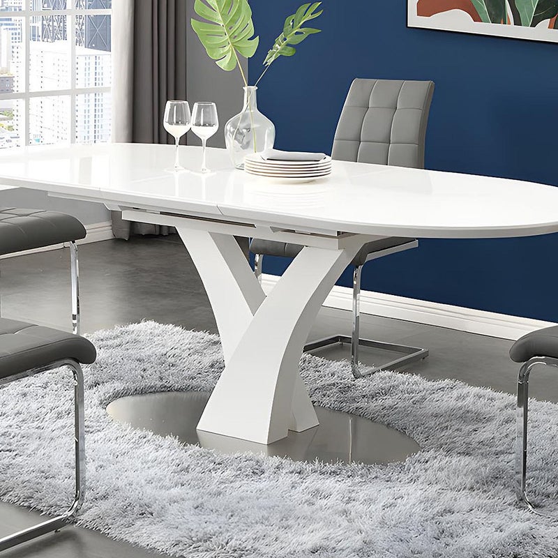 Rozkładany stół jadalniany – 6-8-osobowy – MDF i metal nierdzewny – kolor biały lakierowany – TALARA