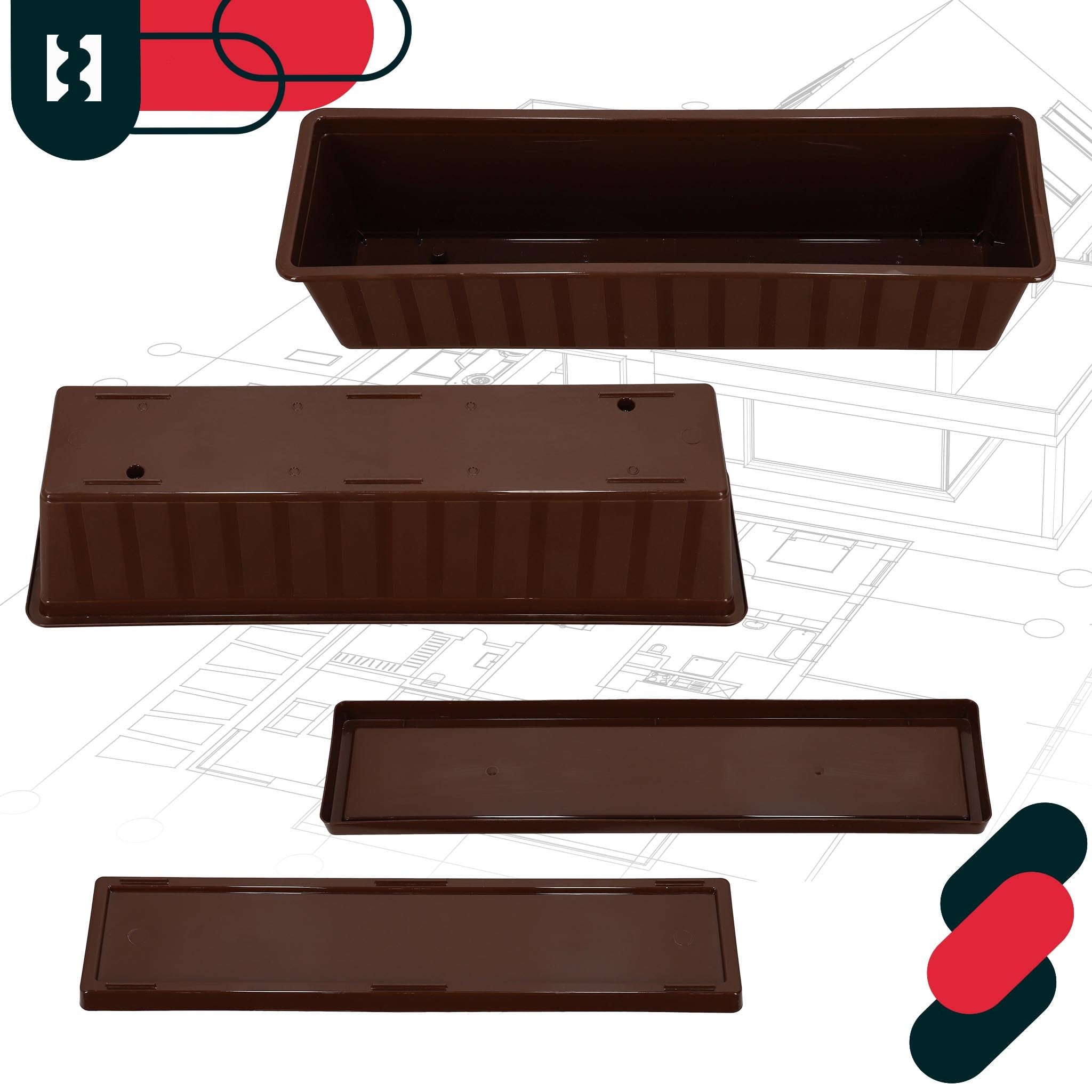 Fioriera da Esterno - PVC - 60 x 18 x 14 cm - Marrone - Vaso Rettangolare con Sottovaso - Vasi Per Piante da Esterno - Fioriere da Bal KOTARBAU - 6