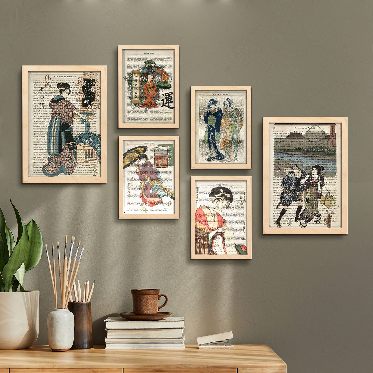 Nacnic posters de posters de japón ilustraciones estilo enciclopedia vintage con geishas japonesas en ukiyo-e diseño moderno para la a4 & a3 sin marco