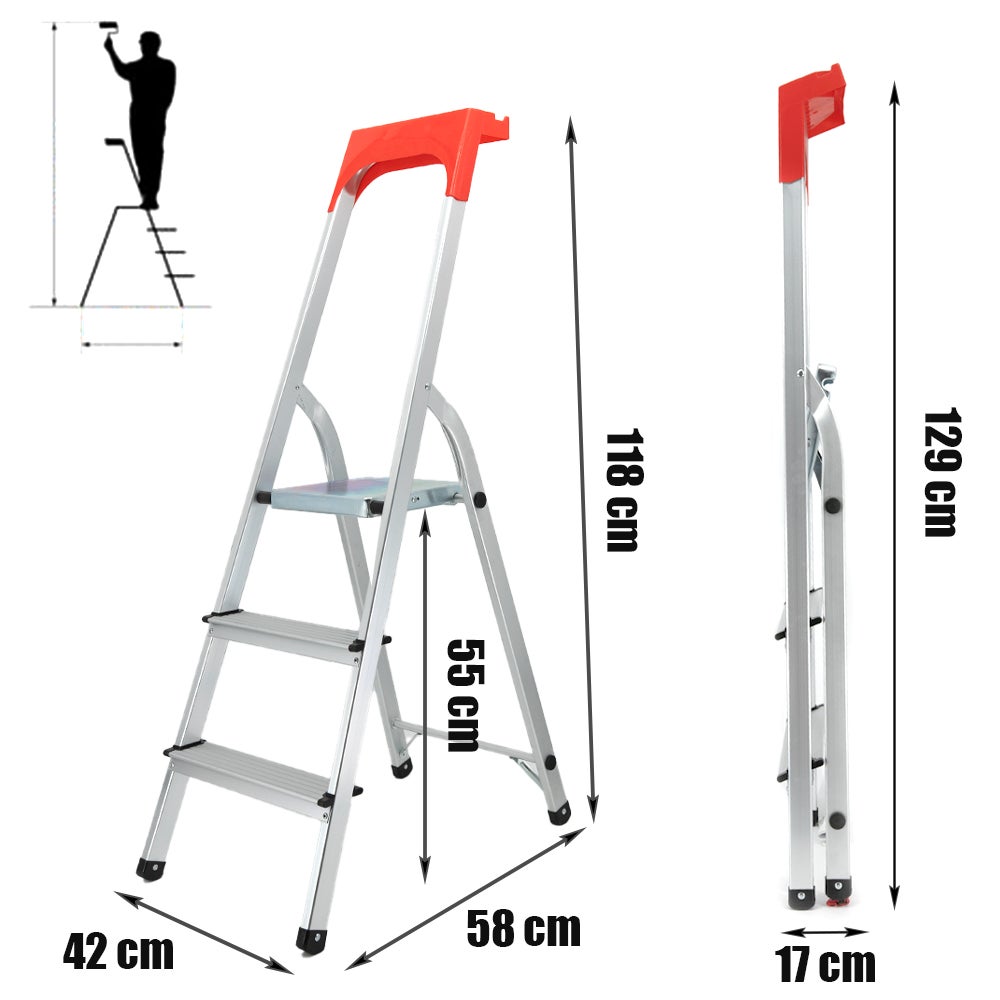 Escabeau pliable 3 marches Marchepied léger en aluminium 150 kg 55 cm Safetool - 3