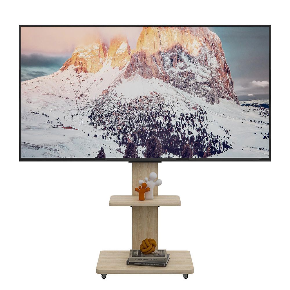 Meuble TV mobile réglable avec rangement,60x40cm,naturel,pour TV 32-75 pouces roulettes verrouillables - 2