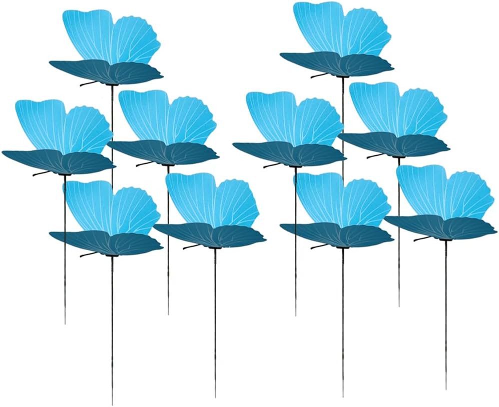 Zestaw 10 wodoodpornych, niebieskich palików ogrodowych w kształcie motyli do użytku w ogrodzie, wewnątrz i na zewnątrz, na patio, do doniczek i kwiet