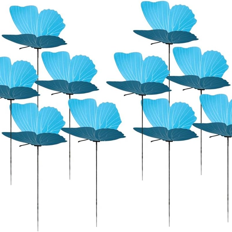 Zestaw 10 wodoodpornych, niebieskich palików ogrodowych w kształcie motyli do użytku w ogrodzie, wewnątrz i na zewnątrz, na patio, do doniczek i kwiet