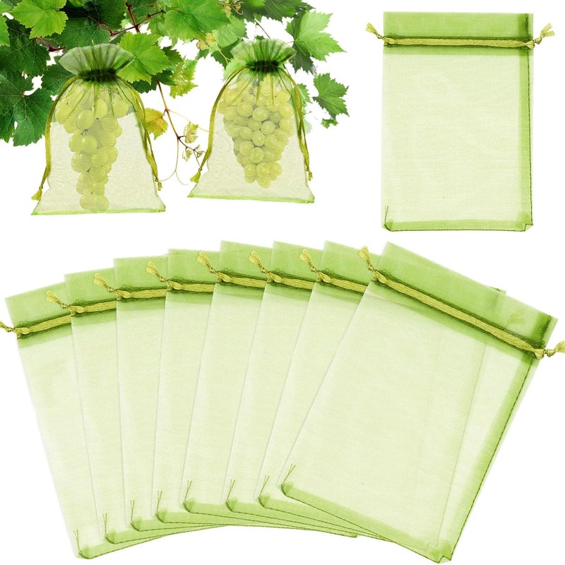 Zestaw 100 dużych torebek prezentowych z organzy w kolorze szałwiowej zieleni, 17 x 23 cm, do ochrony owoców i roślin ogrodowych.