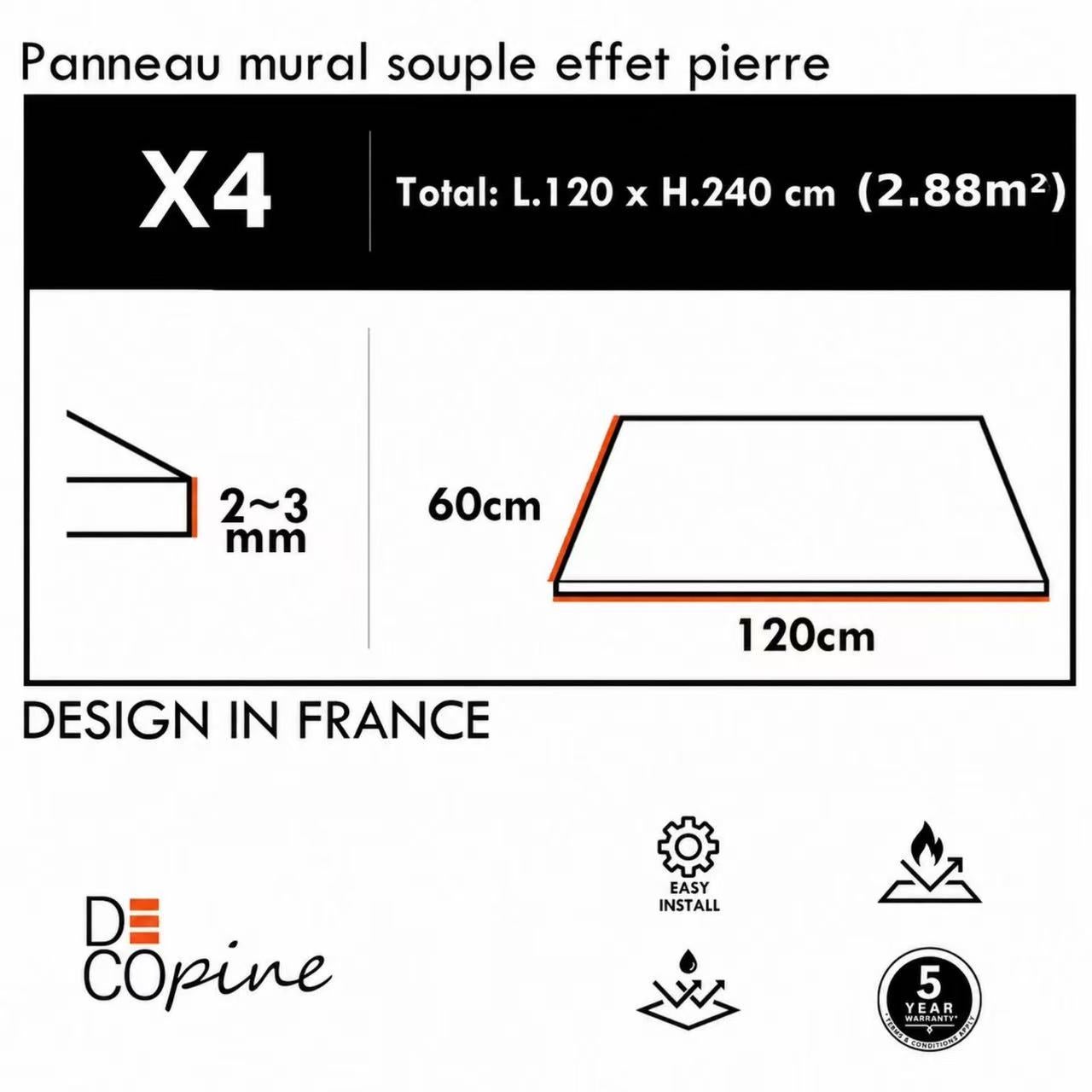 Panneau mural souple effet travertin beige en pierre naturelle – 60x120 cm – Lot de 4 – 2,88 m² Decopine - 2
