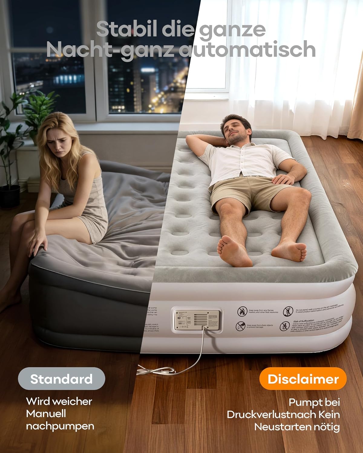 Matelas gonflable avec pompe intégrée – Gonflage automatique et rapide (2,5 min), fonctionnement silencieux, pour 2 personnes, usage domestique - 4