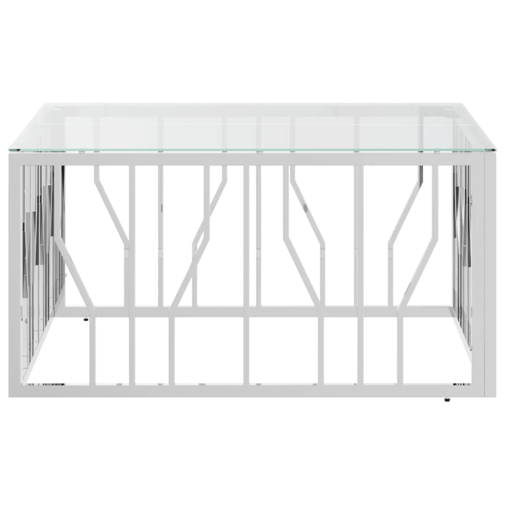 The Living Store - Table basse 80x80x40 cm acier inoxydable et verre - 4