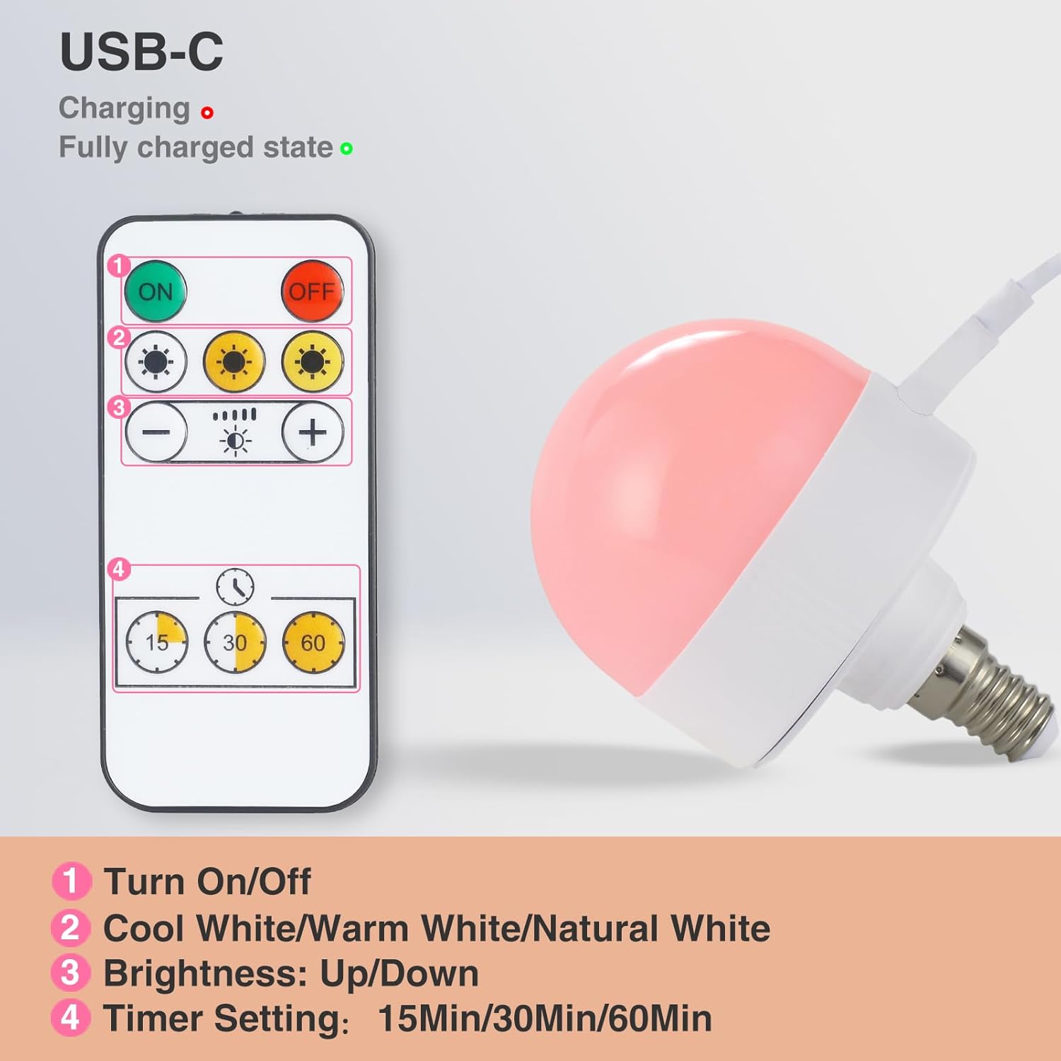 Lot de 2 ampoules rechargeables avec minuterie et télécommande, ampoule à piles à intensité variable, E14, 3 températures de couleur - 5