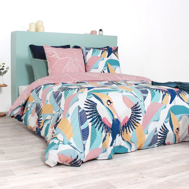 Parure de lit 260x240 cm coton biologique GRUE rose Pêche