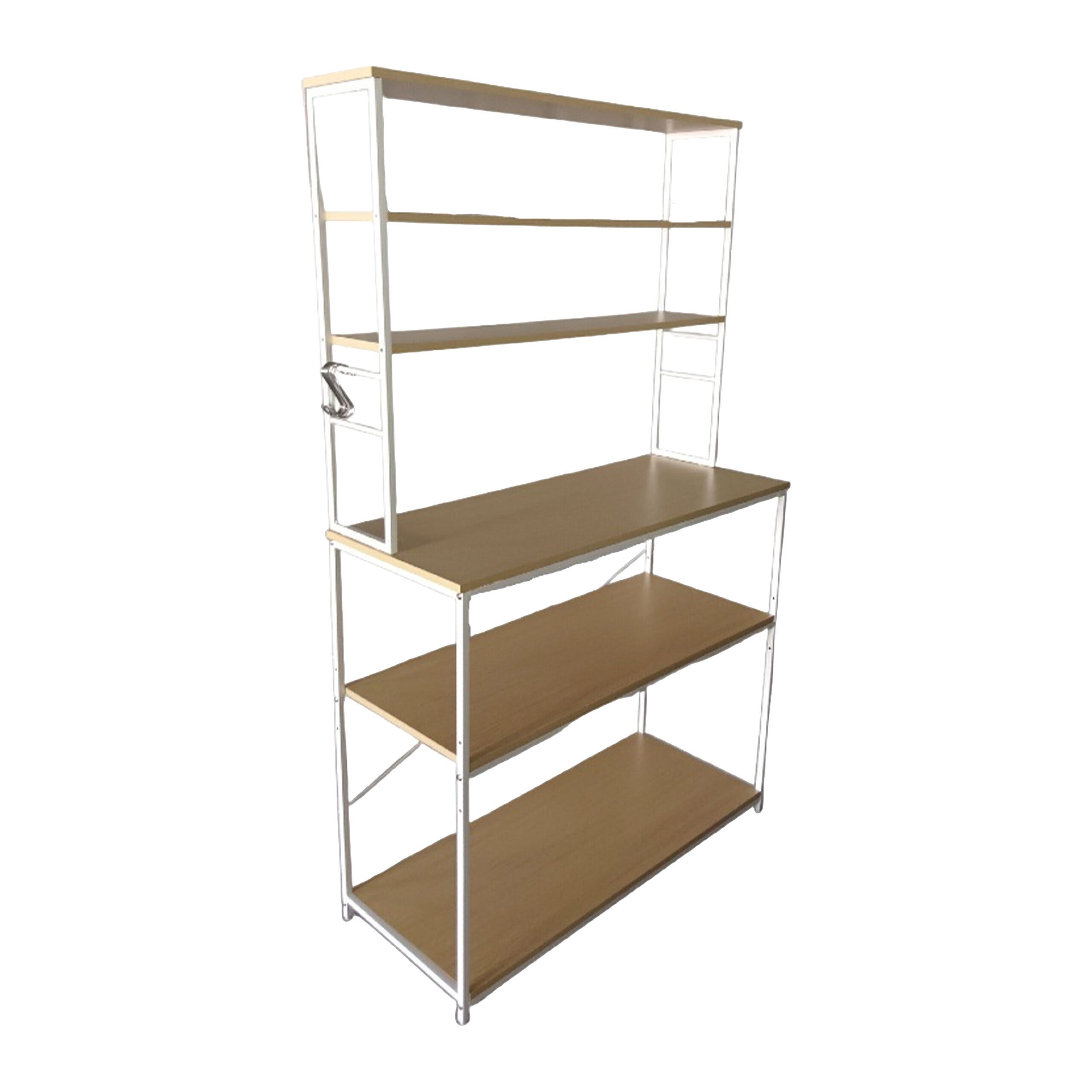 Scaffale Cucina Relaxdays 6 Ripiani Con Piano Di Lavoro - 167x100x40 Cm, Naturale/Bianco, Porta Elettrodomestici, Microonde, Con Ganci A S