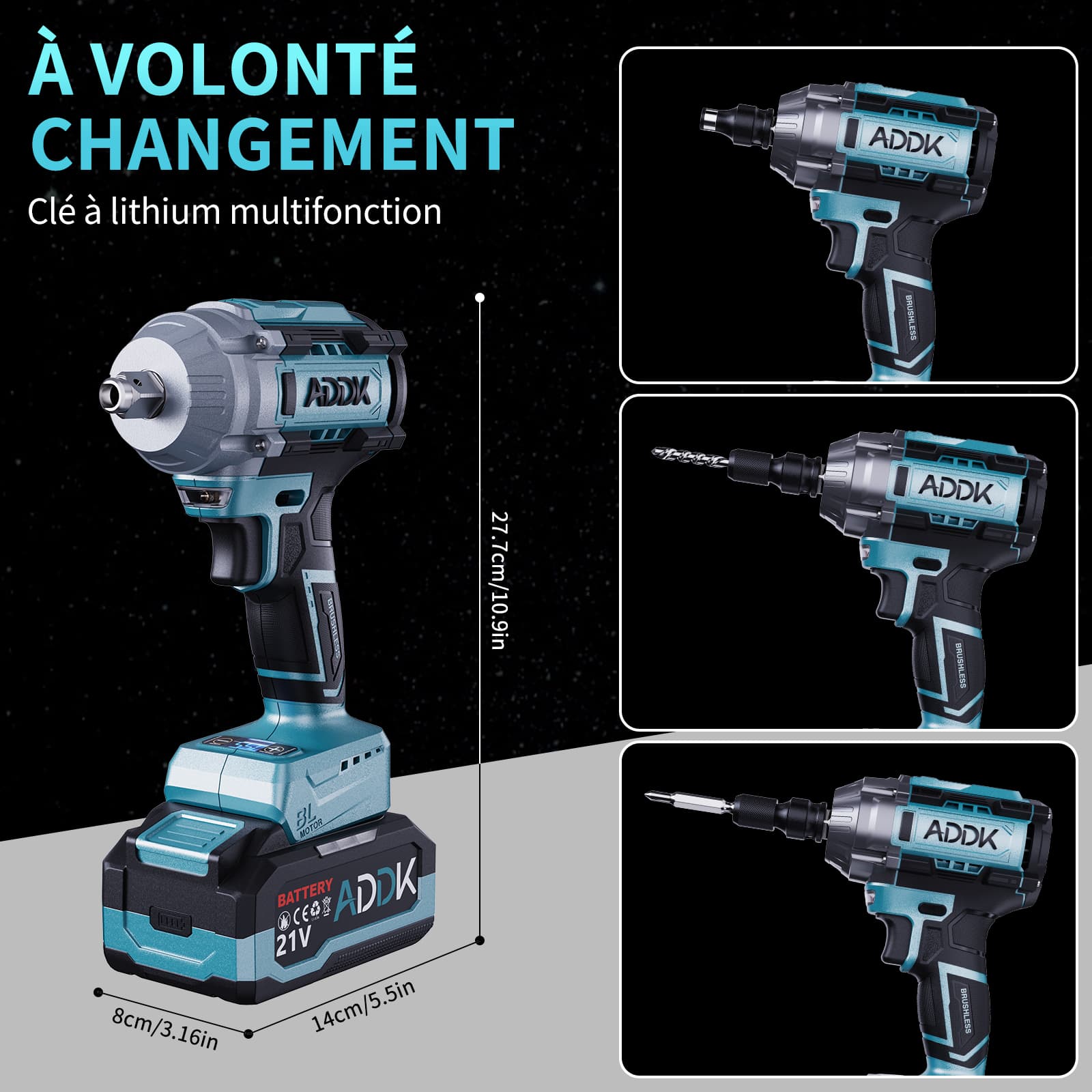 Clé à Chocs Sans Fil 21V - Moteur Brushless, Couple Max 750 Nm, Batterie Longue Durée - Parfaite Pour Bricolage Et Méca