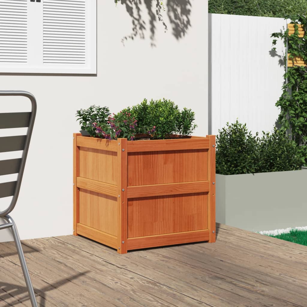 Jardinière, Bac à fleurs, Pot de fleurs cire marron 60x60x60 cm bois de pin massif n1913l - 3