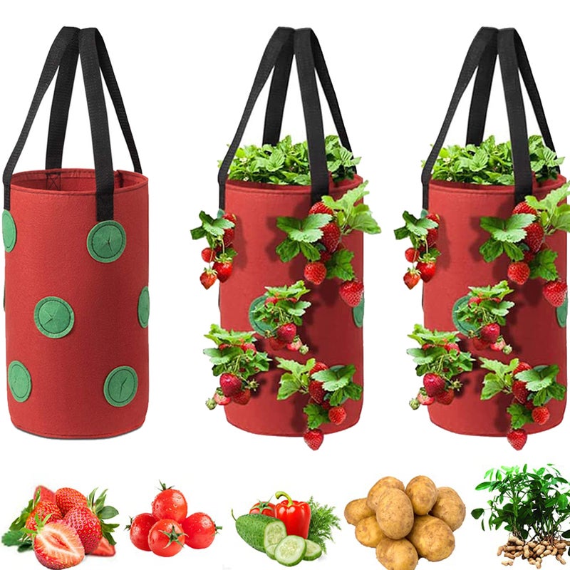 Worki do uprawy pomidorów i truskawek, donica wisząca do góry nogami, worek do uprawy warzyw ogrodowych z 12 otworami do uprawy, 20x35cm, 3 sztuki