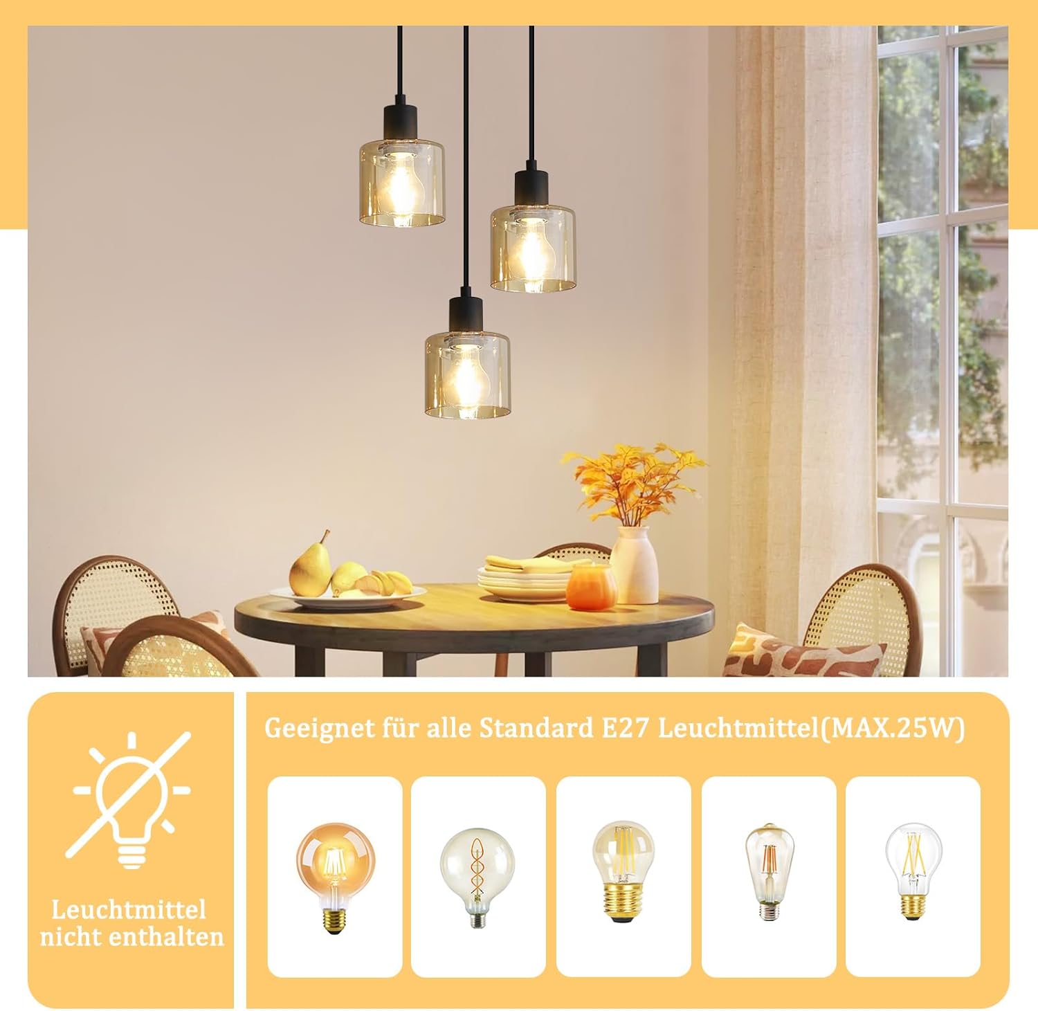 NETTLIFE Suspension Table à Manger Lampe Suspendue Vintage 3 Ampoules Lampe de Table à Manger Suspendue E27 Métal Noir Rétro Industriel - 6