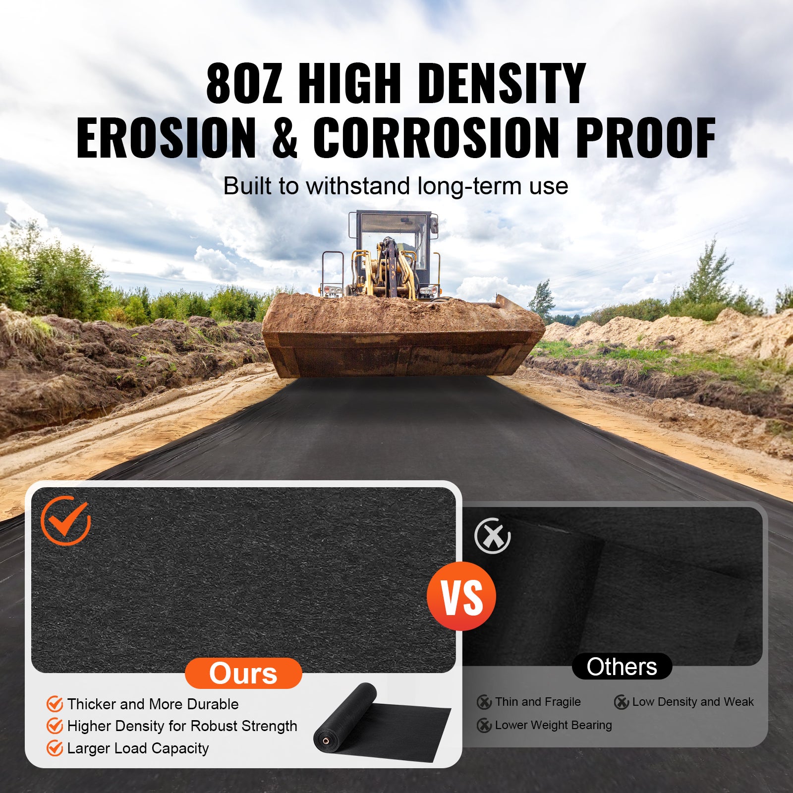 Géotextile Non Tissé VEVOR 1,2x30,5 m, 271 g/m² Tissu d'Allée Perméable Résistant à la Déchirure pour Systèmes de Drainage, Aménagement Paysager - 4