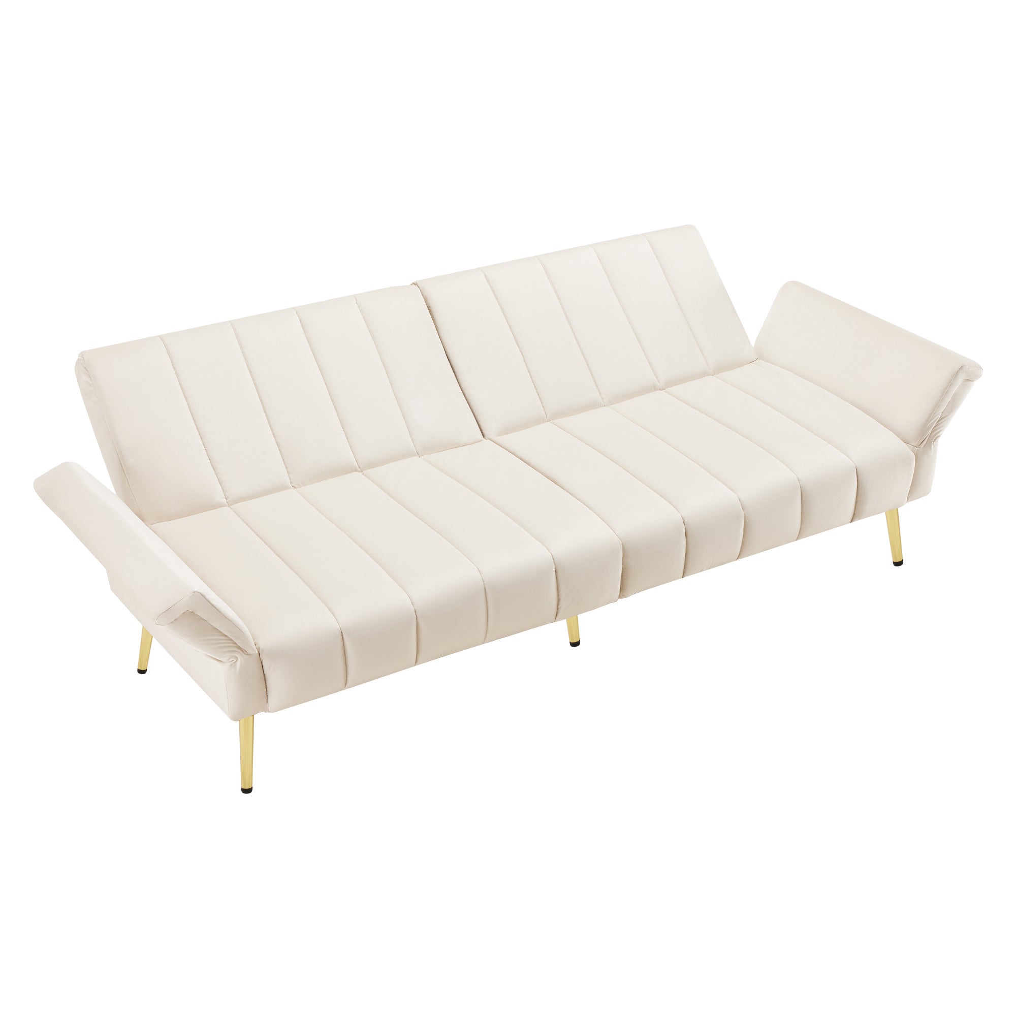 Canapé convertible 2 places avec pieds auxiliaires et fonction couchage, 183x76x75 cm, tissu velours, beige - 7