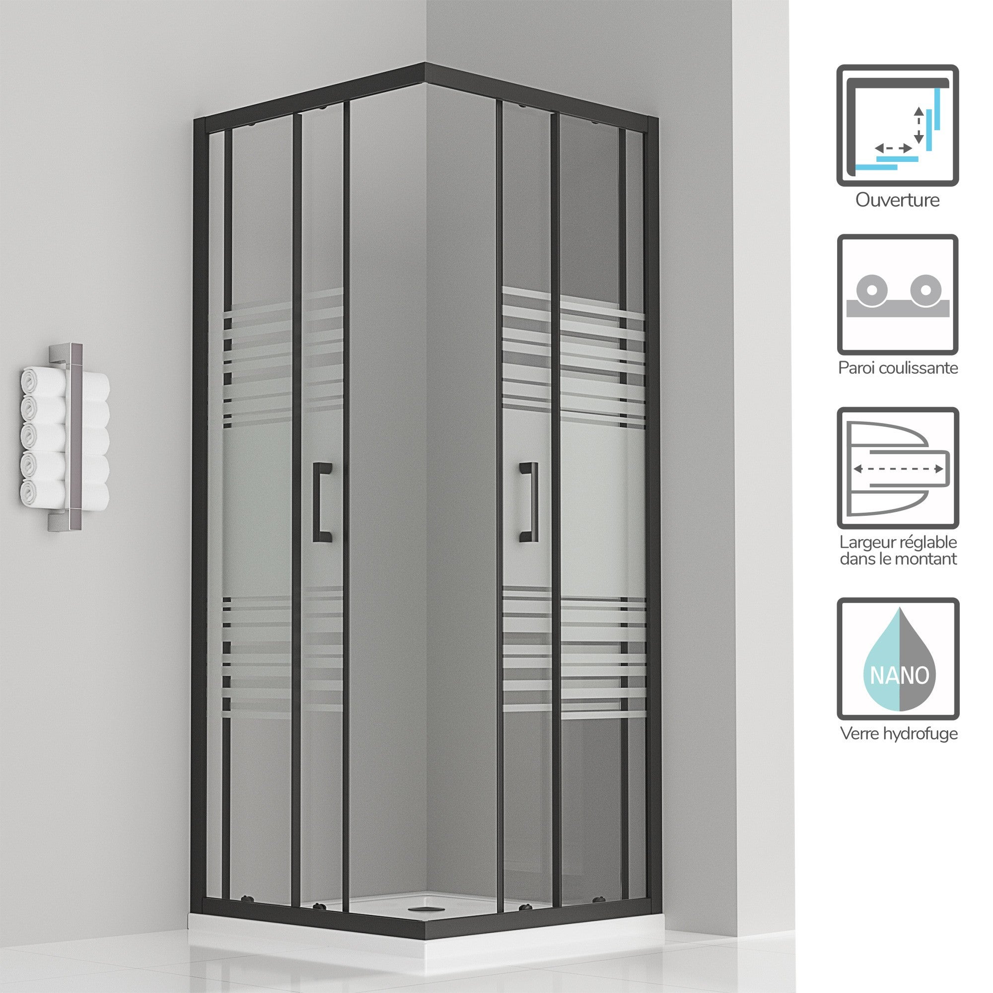 LANABLACK Cabine de douche H 180 cm porte coulissante semi-opaque 75 x 80 cm - 2