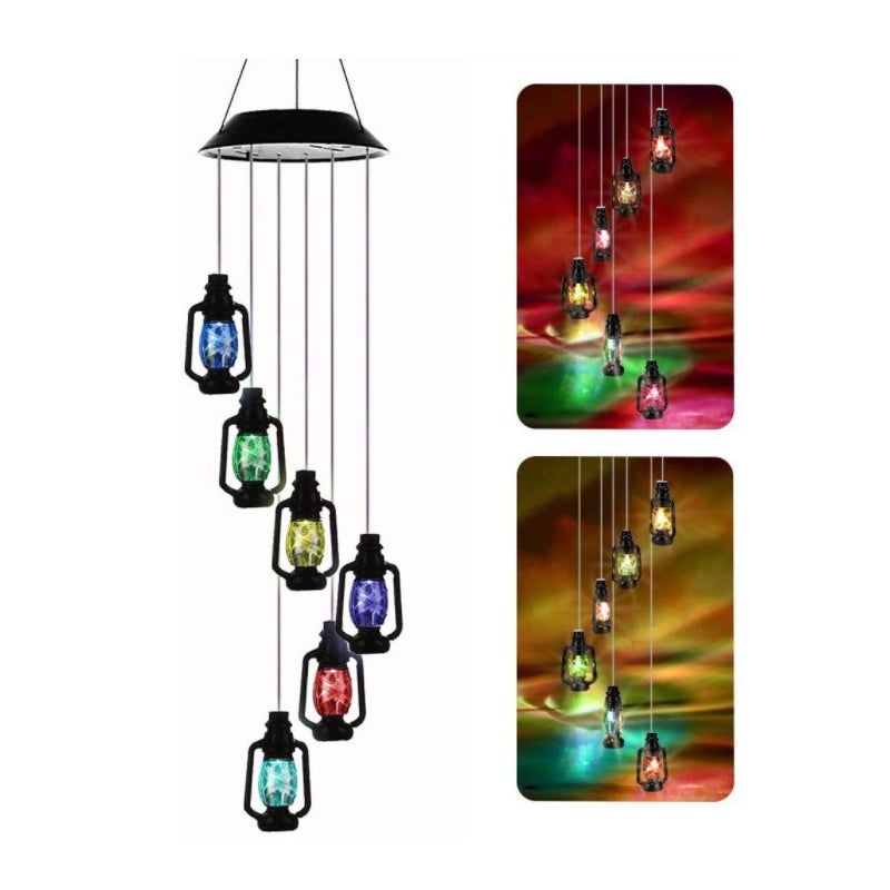 Solarny dzwonek wietrzny, obrotowe światło LED w kształcie spirali, wodoodporna latarnia naftowa w stylu retro do dekoracji ogrodu i werandy, kolorowa