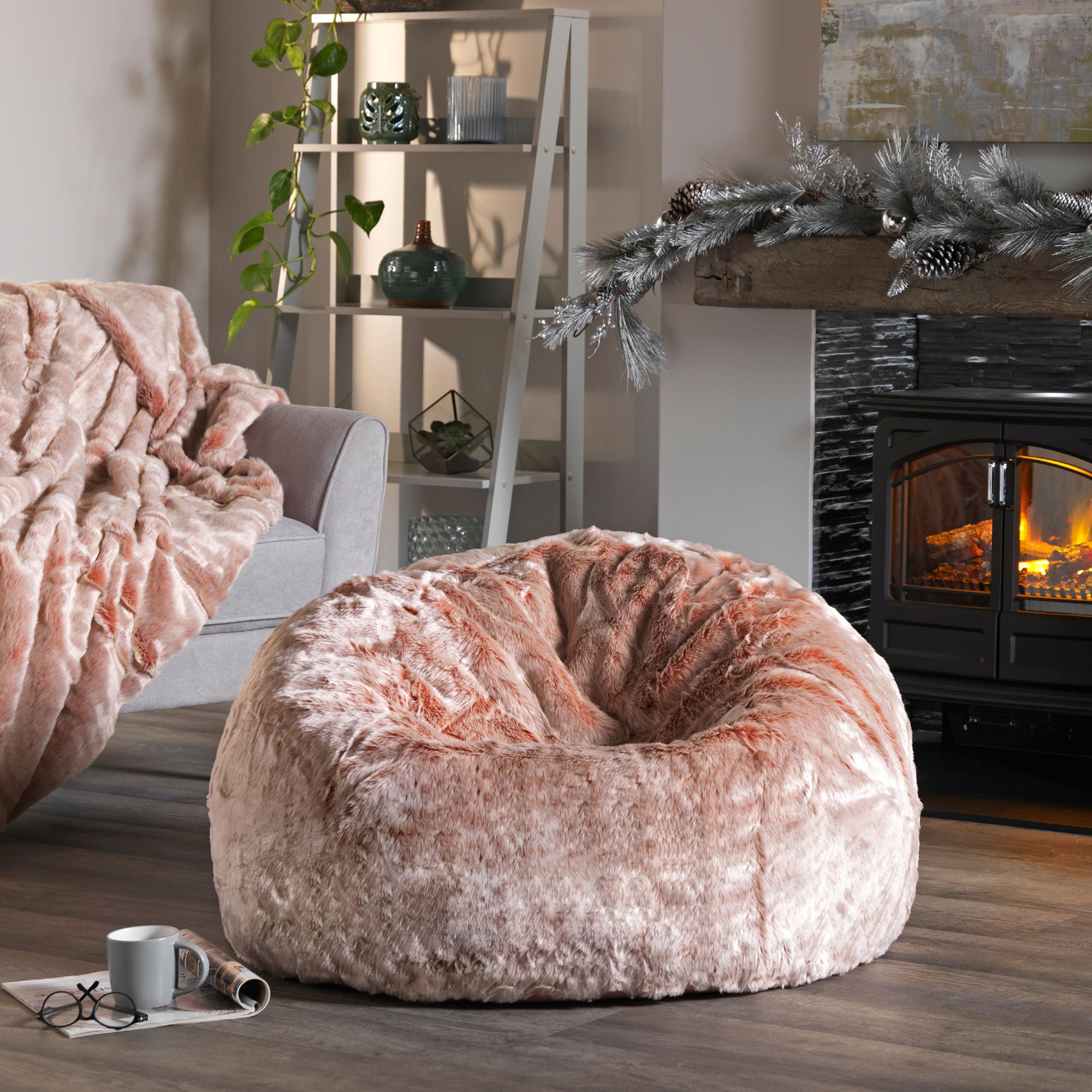 Pouf Icon fausse fourrure rose poudré, salon, chambre, 85x85cm, Made in Allemagne, Oeko-Tex® - 3