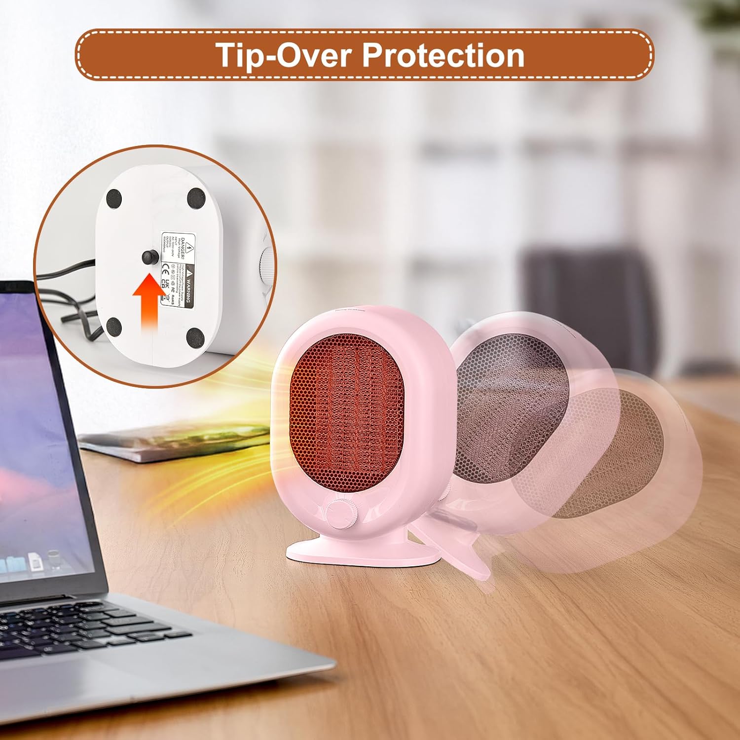 Mini aquecedor de ambiente, aquecedor de mesa pequeno de 1200 W, aquecedor de cerâmica PTC, proteção contra superaquecimento, rosa - 4
