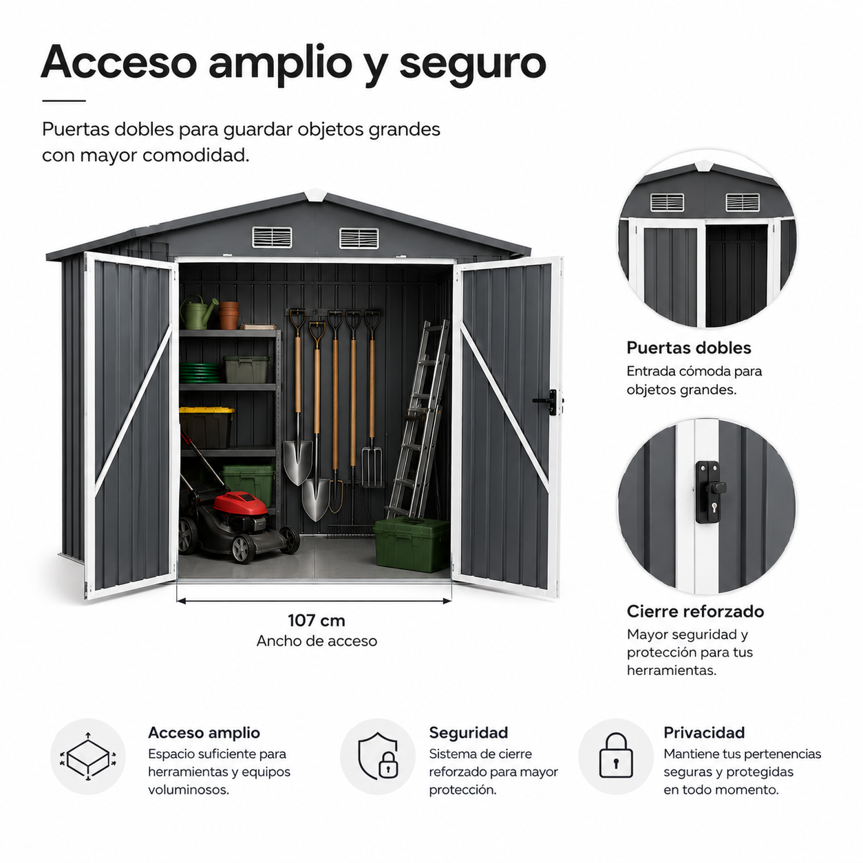 Caseta Metálica Exterior Con Puertas Dobles Abatibles 267,5 × 199 × 197 cm - 7