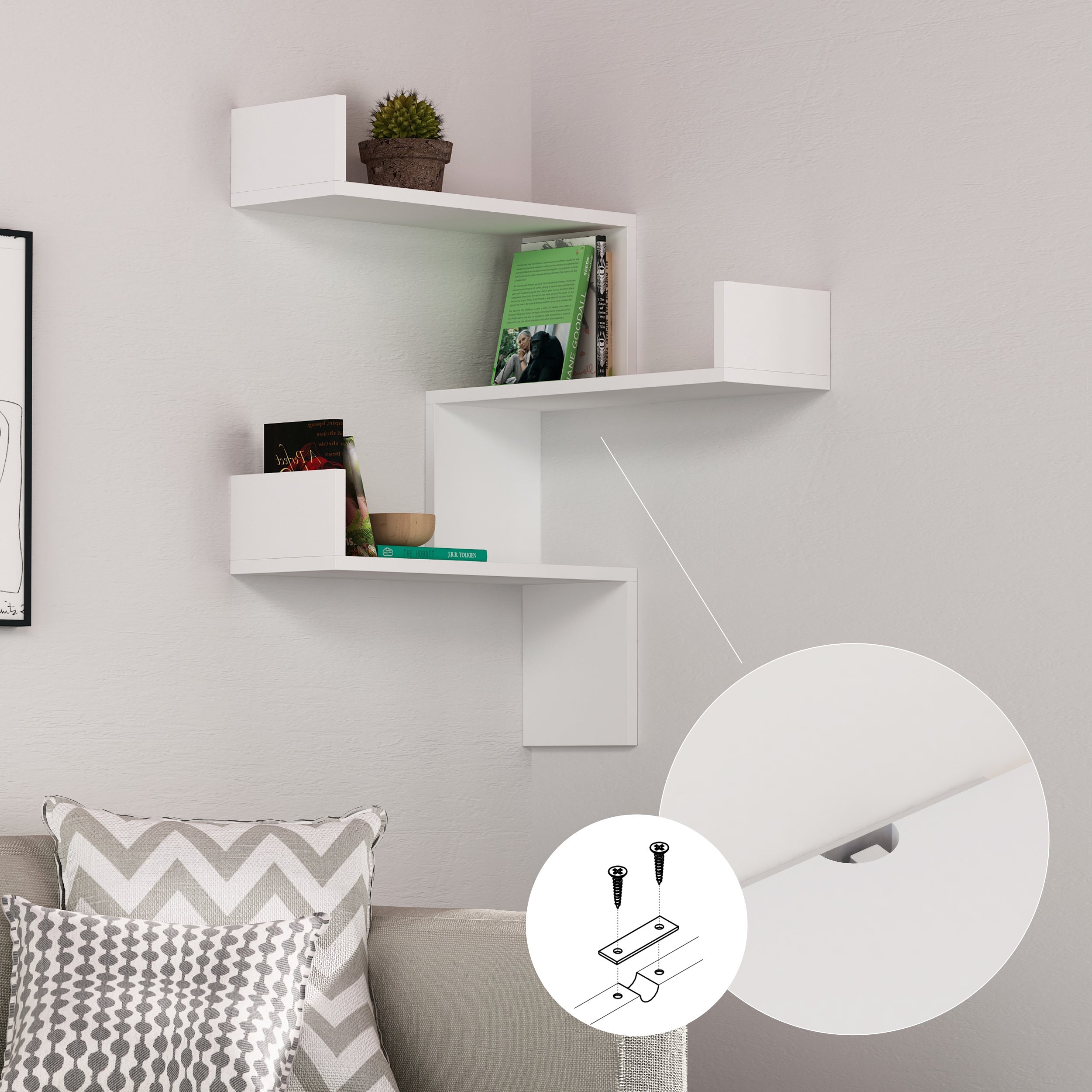 Decortie Luksa Étagère murale moderne Bibliothèque murale Coin Zigzag Design Anthracite Grey 60cm - 3