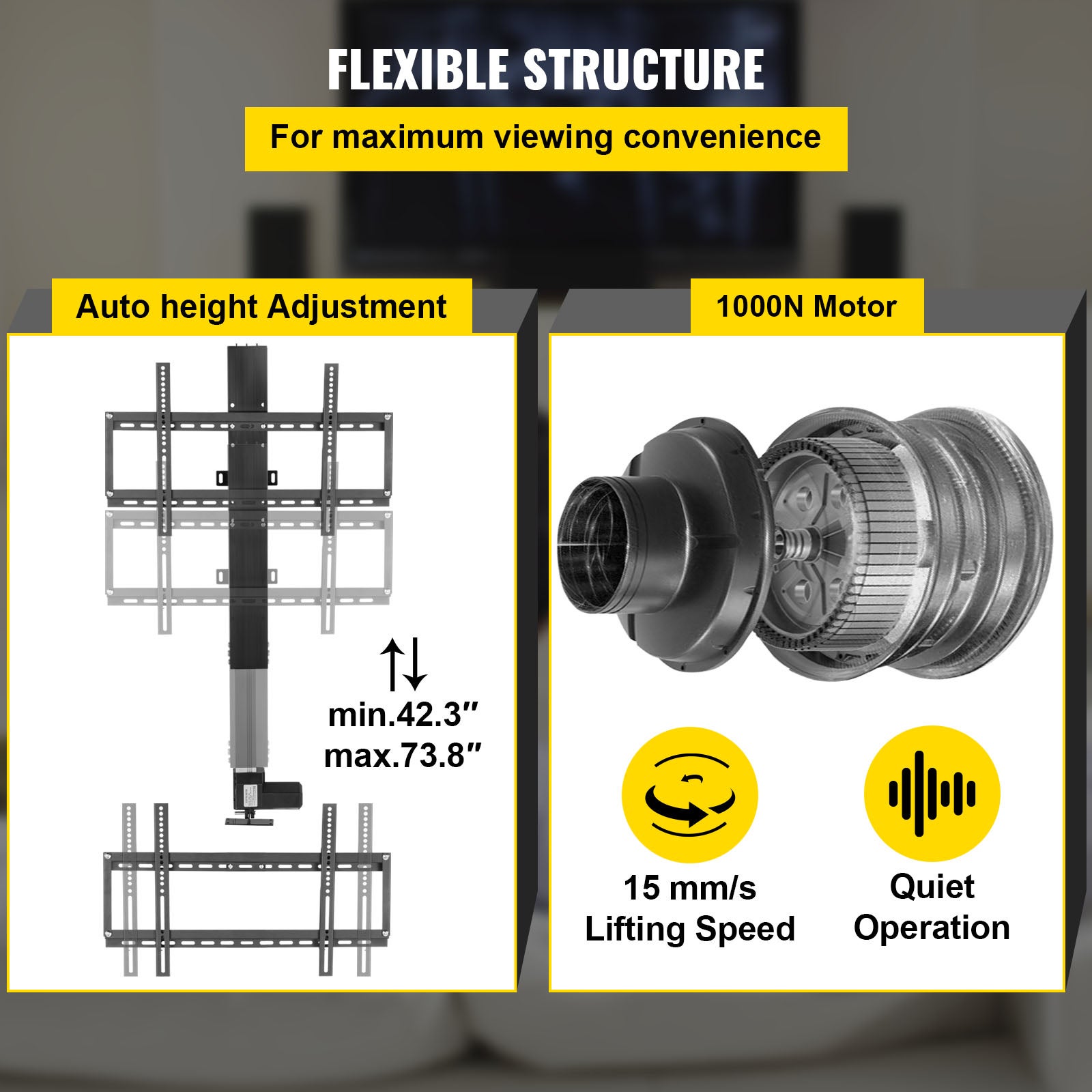 Support élévateur motorisé pour TV,SucceBuy support électrique pour TV à écran plat 26« -60 » LCD/LED/OLED Plasma,levage automatique,noir - 5