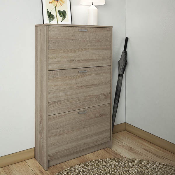 Scarpiera compatta Rovere – Mobile con 3 ribalte a doppia profondità | MDF con finitura melaminica | 70 x 25 x 120 cm