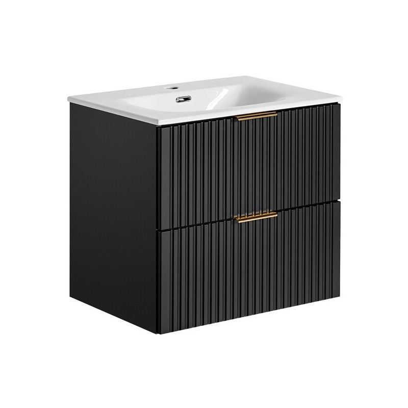 Zestaw Szafka czarna 60 cm z umywalką i syfonem Comad Adel Black SET