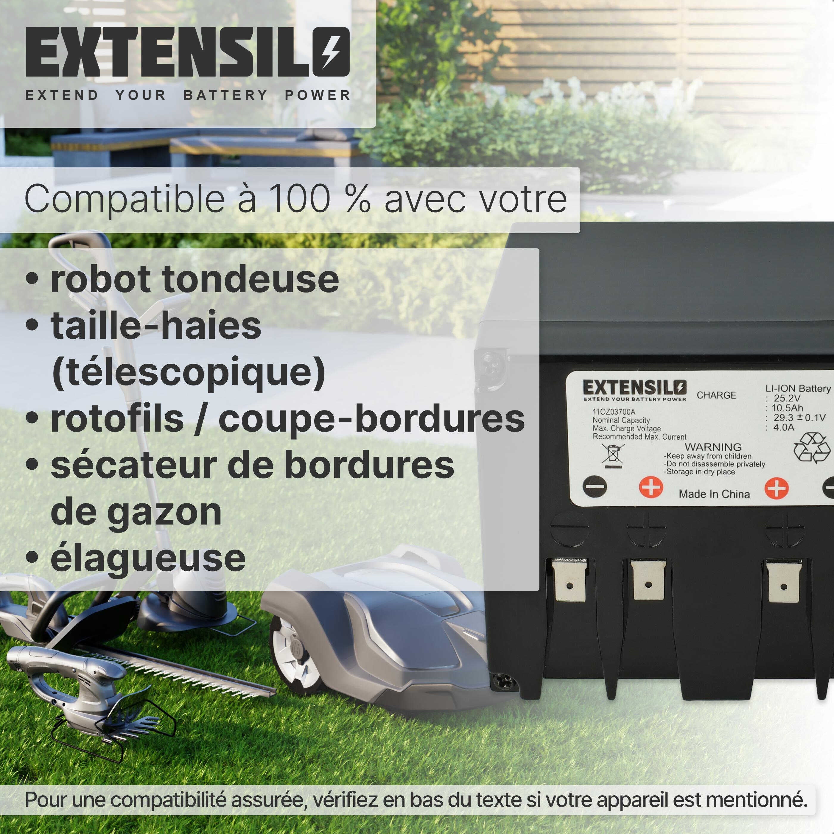 EXTENSILO Batterie compatible avec Stiga Autoclip 328 S, 125, 127, 140, 140 4WD, 145, 325, 327 robot tondeuse (10500mAh, 25,2V, Li-ion) - 2
