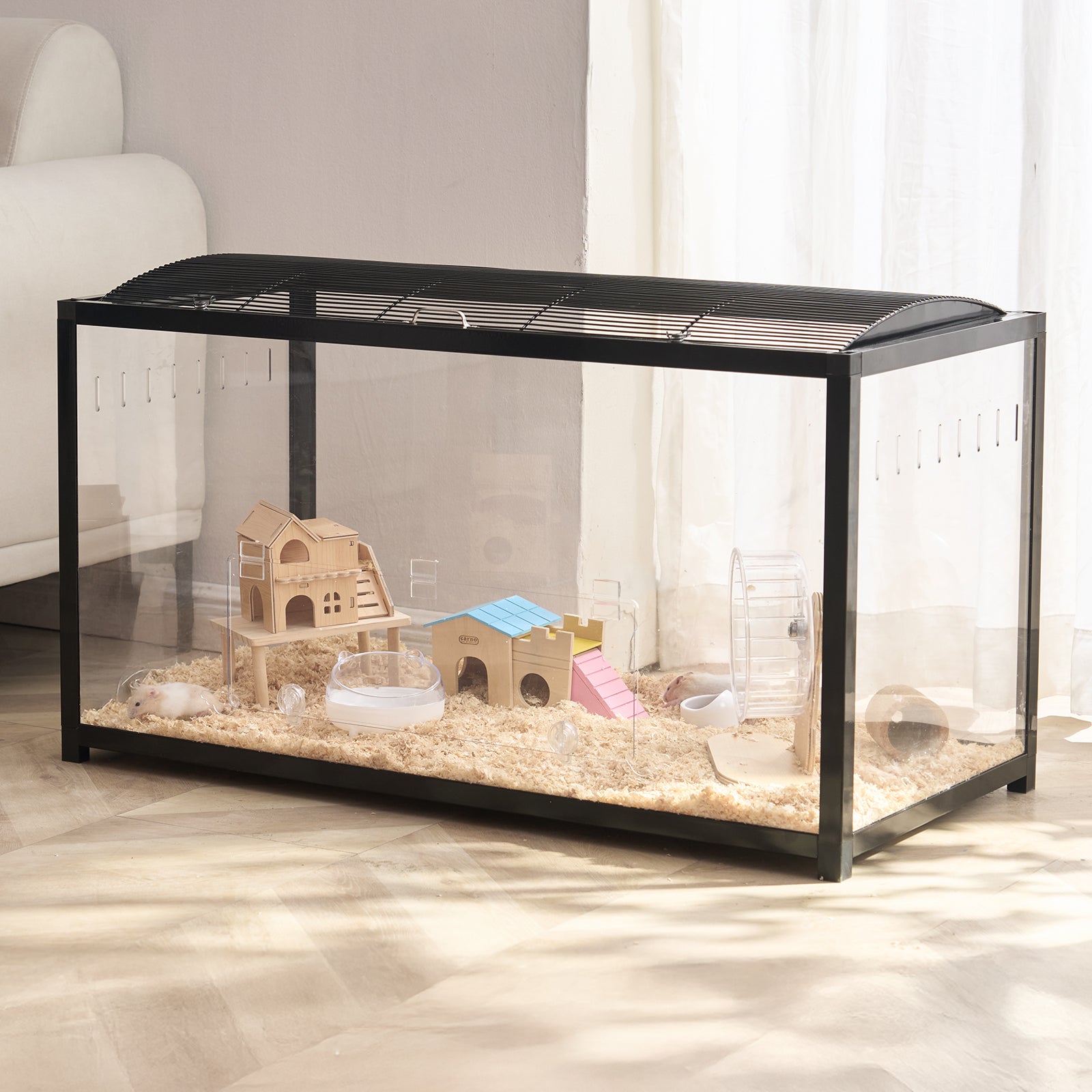 Gabbia per Criceto,VEVOR 96x47x55 cm,Habitat Trasparente per Roditori con Vista Panoramica 360°,con Porta d'Ingresso,Casa Ventilata Portatile - 8