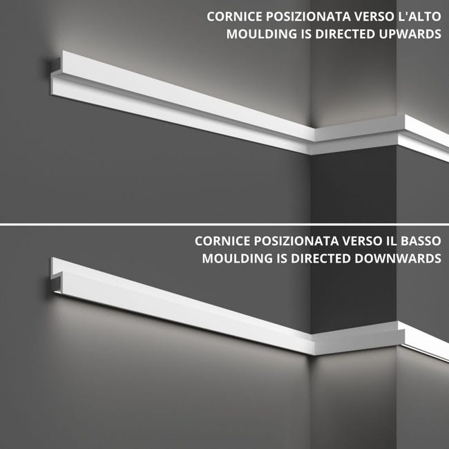 Cornice Per LED Soffitto 2 Metri - Veletta Illuminazione Indiretta, Duropolimero, Bianco - Foto 3