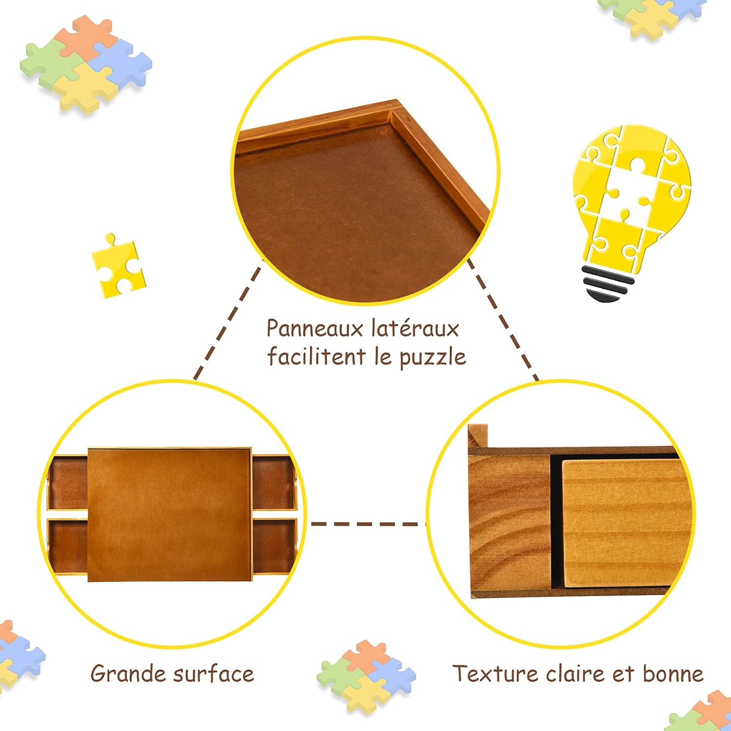 Puzzle Table en Bois avec 4 Tiroirs pour Stockage, Plateau Puzzle Board Jeu de Societe Equipe Panneaux Lateraux, Tableau de Puzzle Transportable - 8