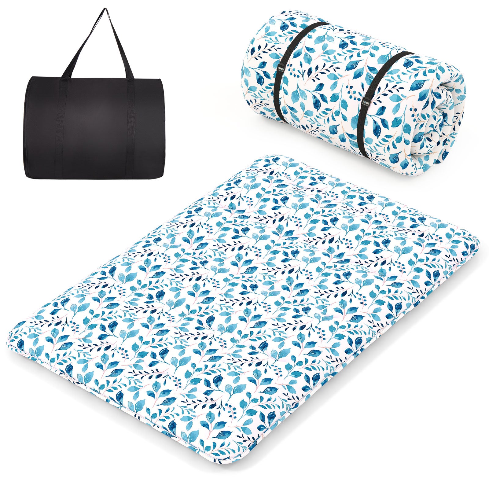 Costway  Colchón De Futón Japonés, 200 X 140Cm, Tapete De Tatami Con Funda Lavable, Colchón Enrollable, Colchoneta Plegable Con Bolsa De Transporte Beige/Azul/Marrón , Leroy Merlin