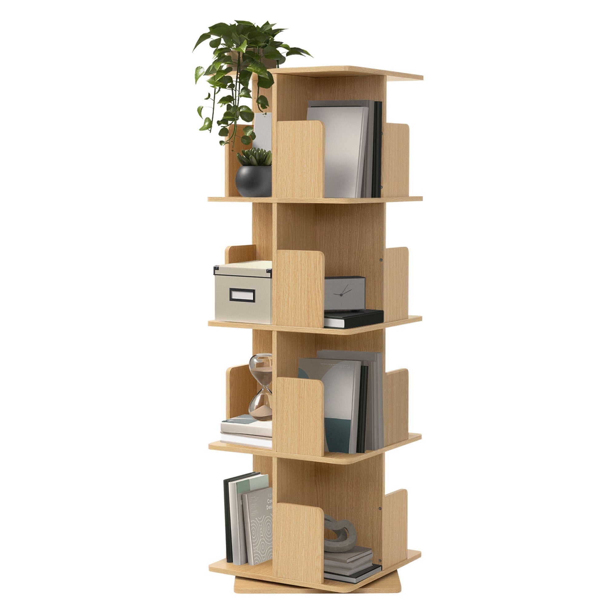 ML-Design Scaffale Effetto Legno Quercia 40x124,5x40 cm Libreria Girevole a 360° in Legno Torre Salvaspazio 4 Ripiani e 16 Scomparti Multiuso per casa - 5