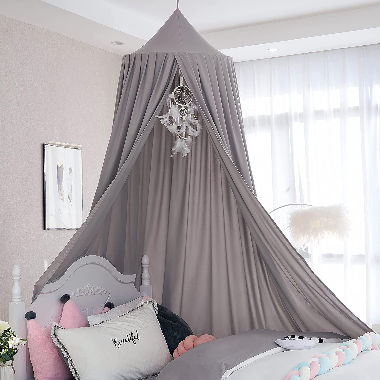 Cuna con dosel - algodón - mosquitera para dormitorio - altura: 240 cm - longitud: 270 cm, gris