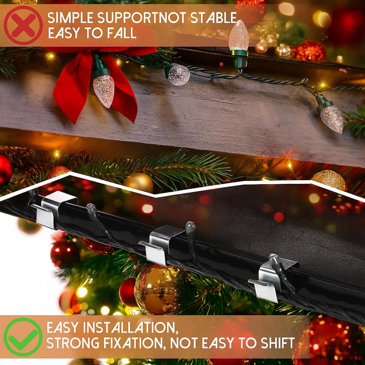 Lot de 100 crochets pour suspension de lumières extérieures, crochets de gouttière pour guirlandes, éclairage pour décorations et de Noël 14 x 11 mm - 3