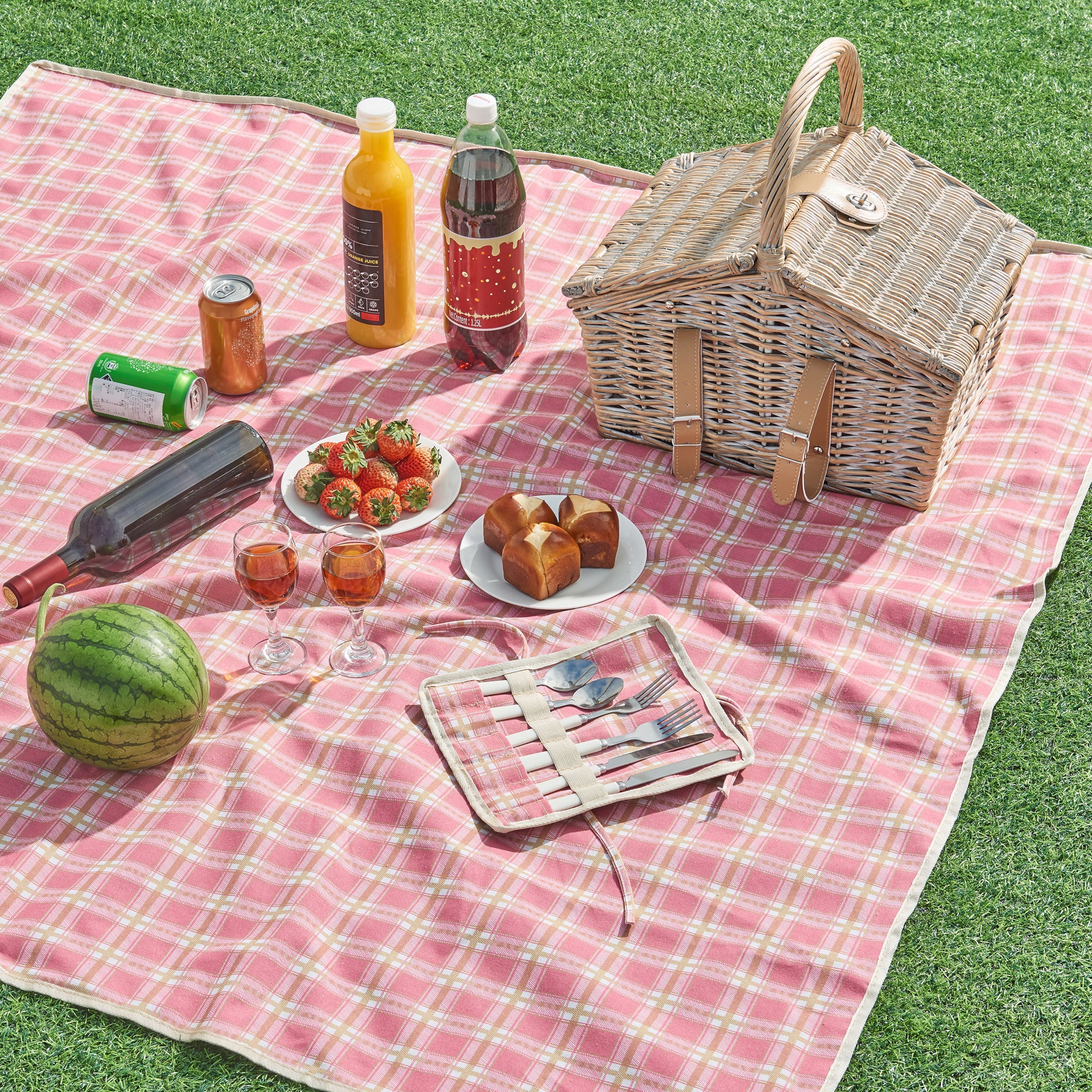 Panier de pique-nique pour 2 personnes Bucchianico naturel rouge casa.pro - 2