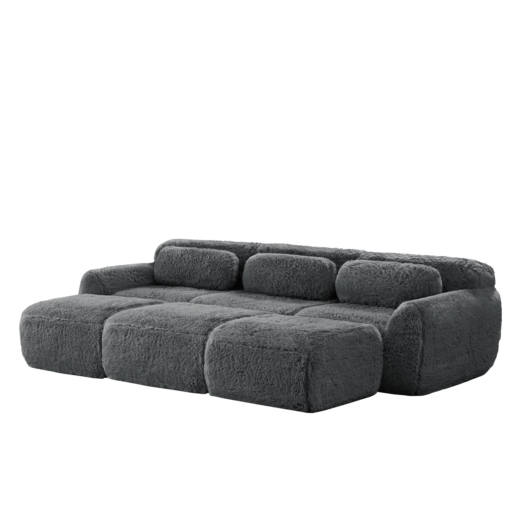 Canapés Cloud sans os, tissu peluche doux, canapé-lit modulable avec 3 poufs, canapé 3 places, canapé confortable pour le salon, gris - 6