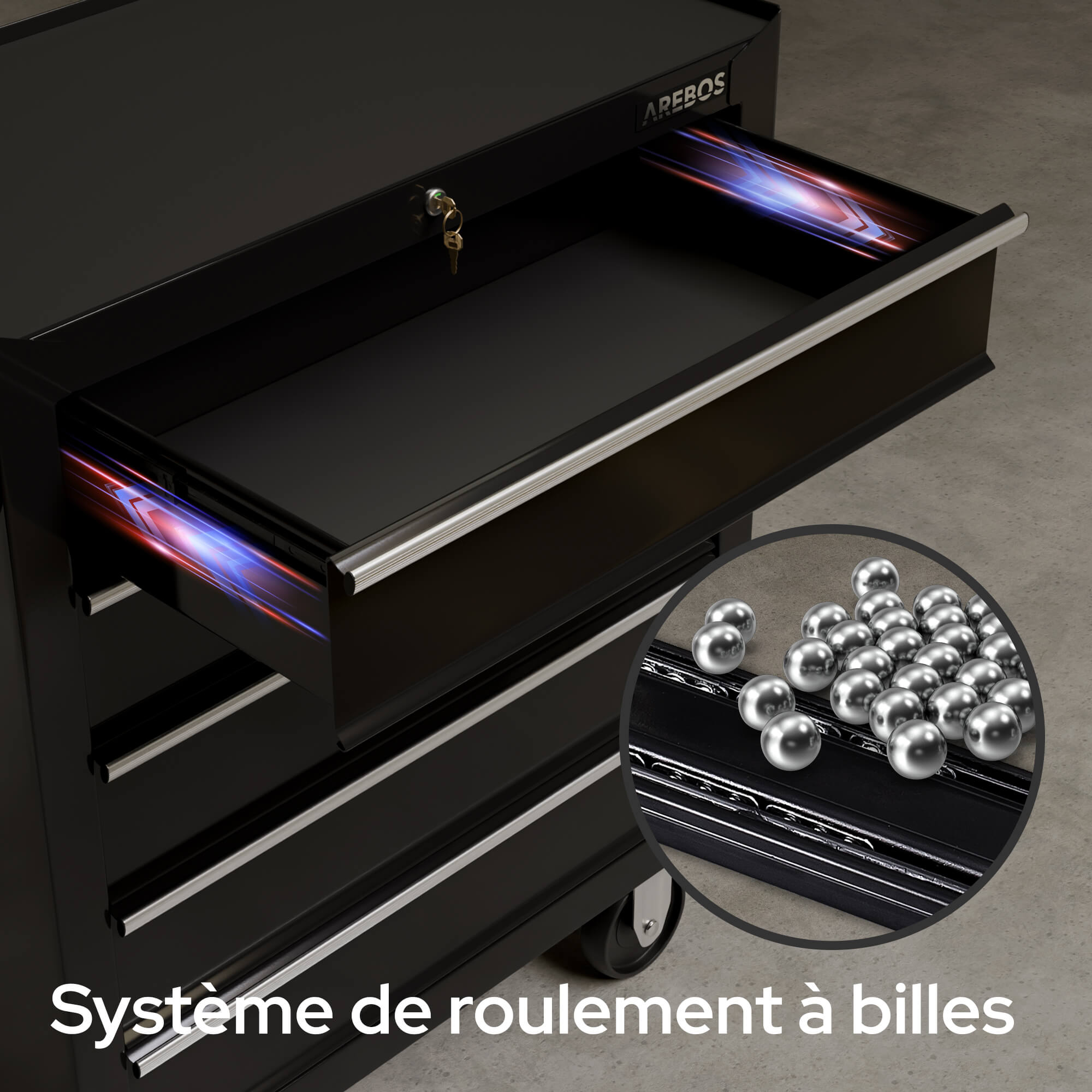 AREBOS Chariot d’atelier avec 5 tiroirs – robuste, sécurisé, mobile et idéal pour organiser tous vos outils efficacement - 3