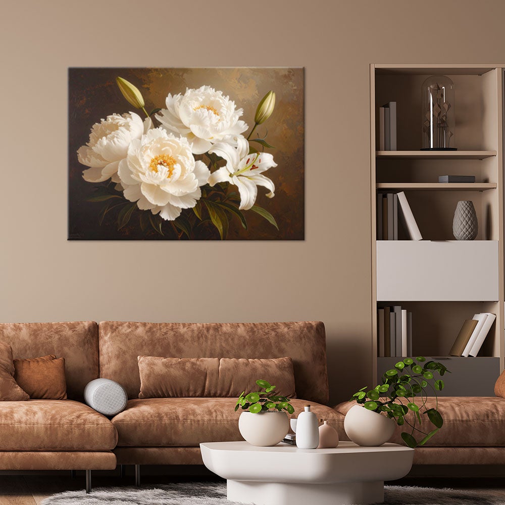 Obraz do salonu sypialni biura, Kremowe piwonie kwiaty retro 60x40