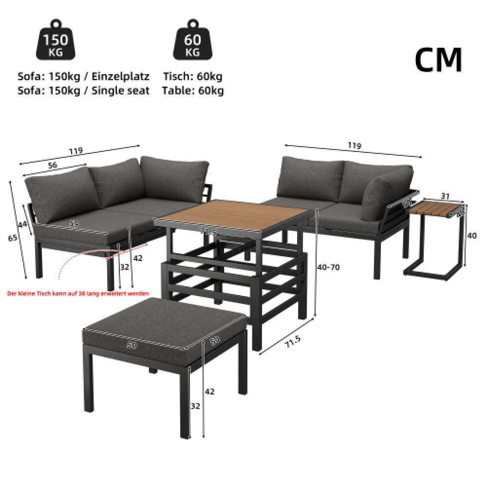 Ensemble de meubles de jardin (2 canapés doubles + 1 repose-pieds), table avec plateau en plastique, structure en fer galvanisé, coussins inclus - 2