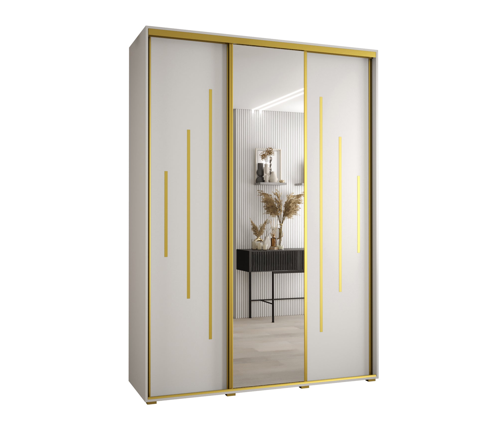 Szafa przesuwna z lustrem wysoka Davos 13 180 x 60 x 235,2 cm biały + biały + u. złoty - Abiks Meble