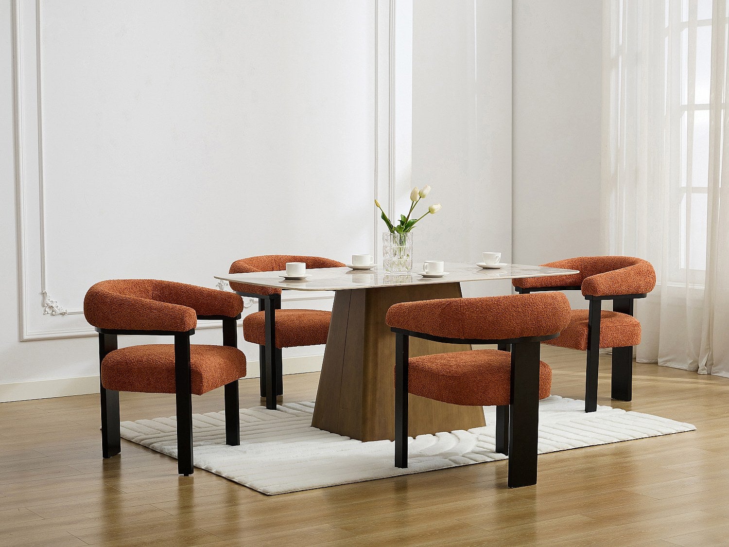 Zestaw 6 krzeseł z podłokietnikami z bukli i drewna kauczukowego - Terakota i czarny - LIVELIA marki Pascal Morabito