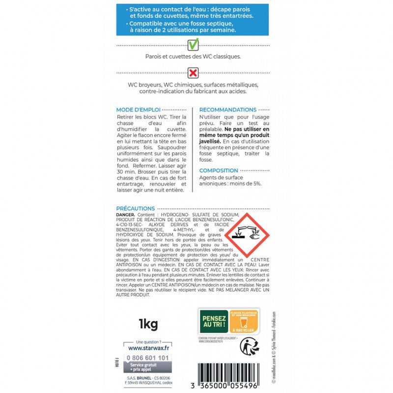 Détartrant surpuissant poudre pour WC 1kg STARWAX - 2