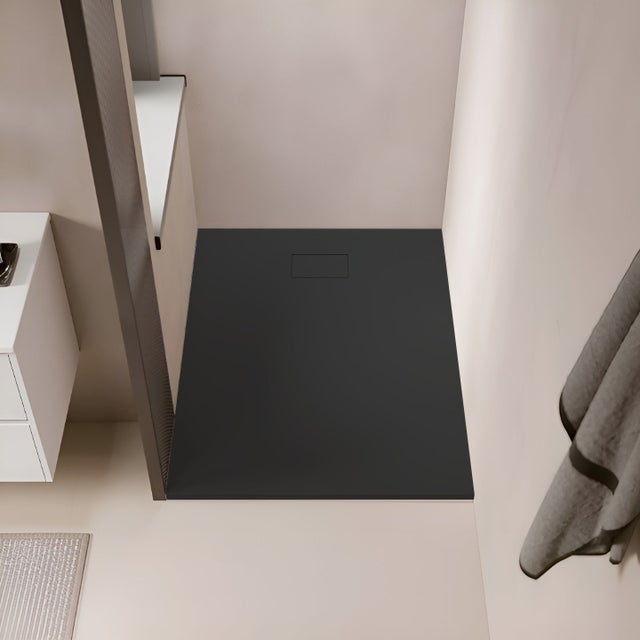 Receveur de douche 90 x 180 cm extra plat noir PIATTO en SoliCast® surface ardoisée